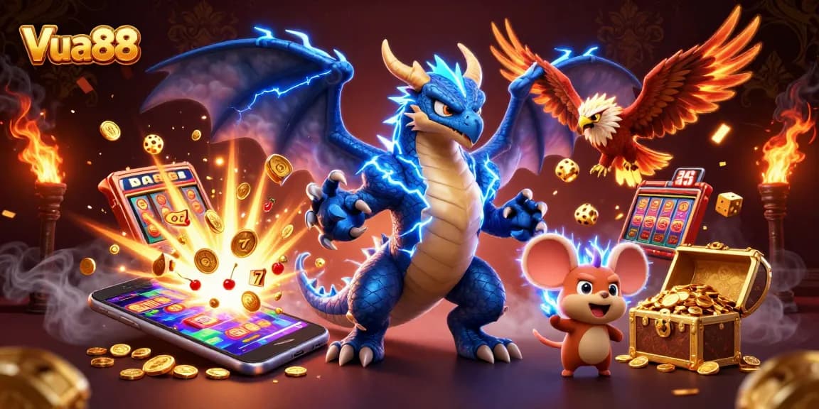 Experience fun with Vua88, showcasing vibrant gaming action in an electrifying casino atmosphere.