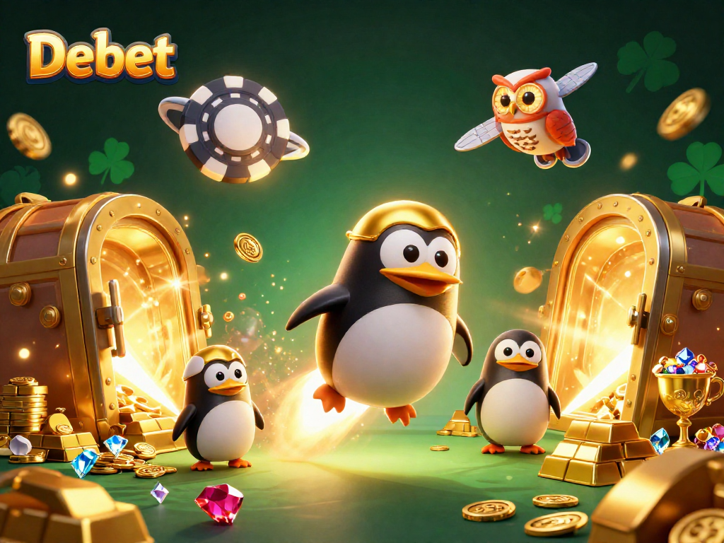 Bet on Debet as a golden penguin rockets through space to reach a casino victory.