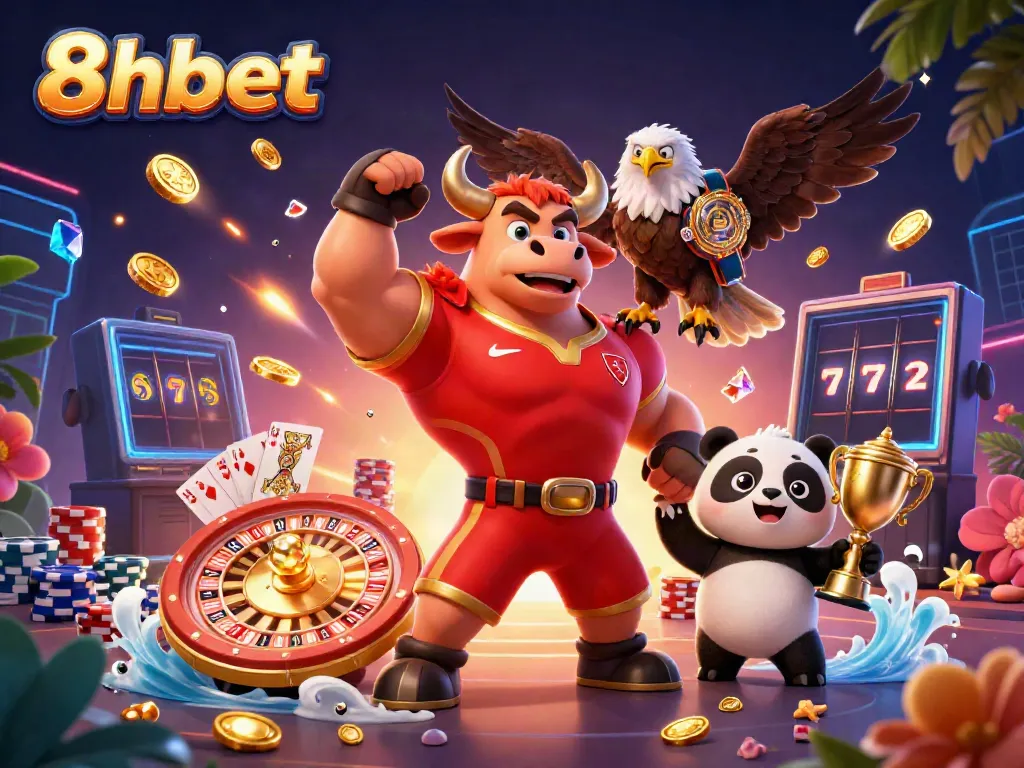 Win big at 8xbet with a vibrant casino scene featuring exciting characters and gaming elements!