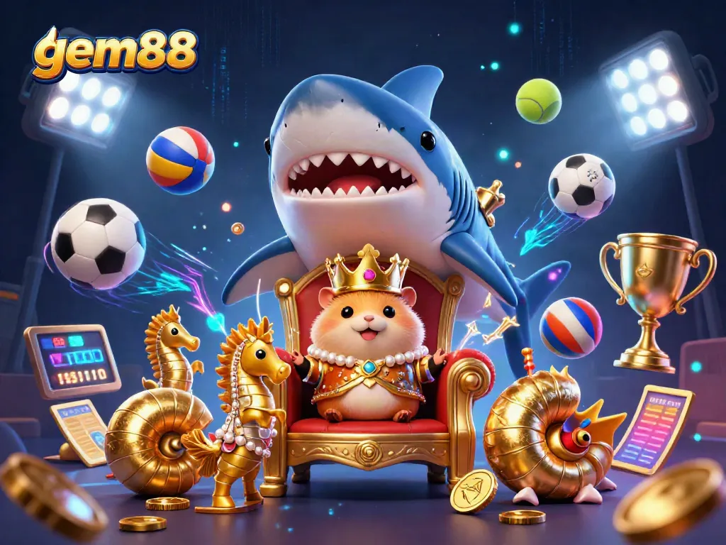 Experience thrilling gem88 casino action with a fierce hamster king, sports elements, and vibrant visuals.
