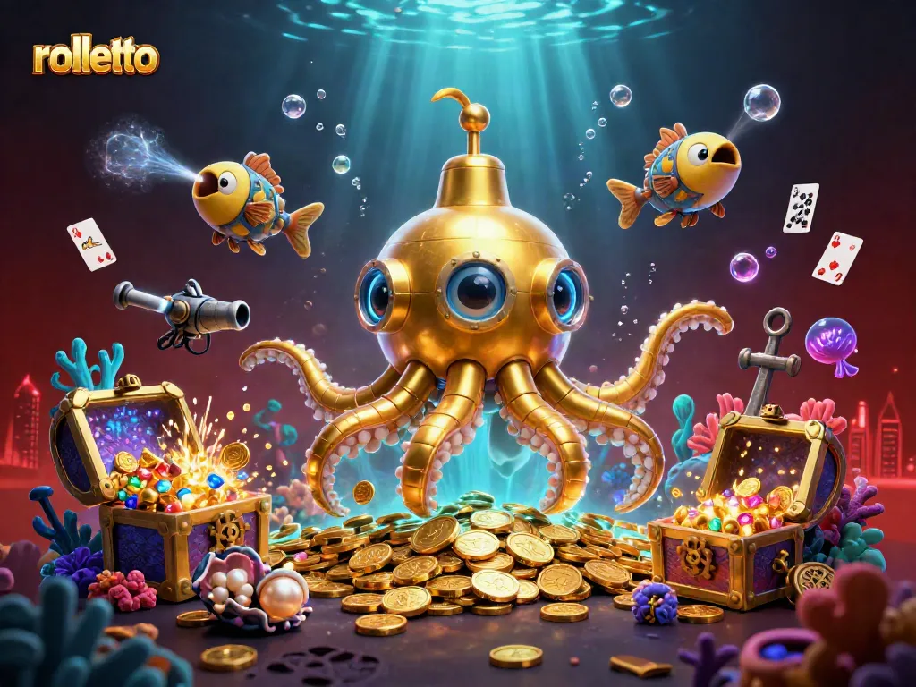 Win big with rolletto's thrilling underwater casino adventure featuring a kraken and mechanical fish.