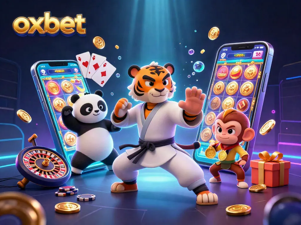 Experience the thrill at oxbet with a vibrant 3D casino scene featuring dynamic game elements.