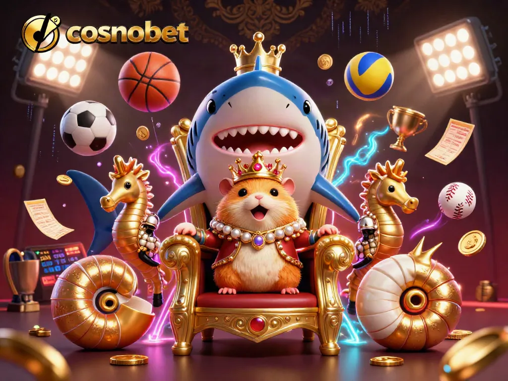 Engage with cosmobet's exciting online casino scene featuring a hamster king amidst dynamic sports elements.