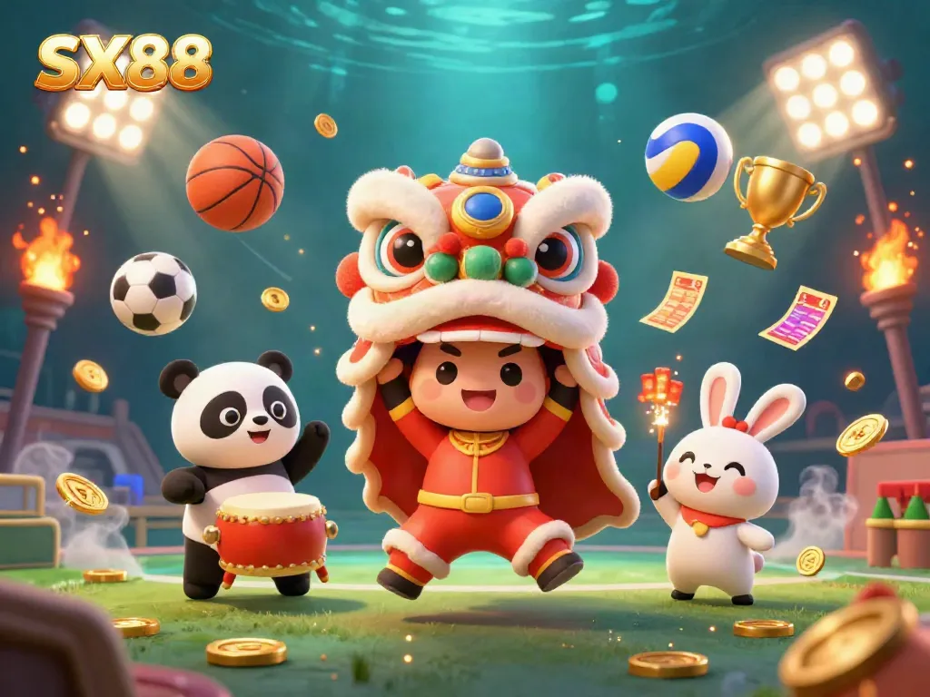 Experience the thrill of SX88 with vibrant characters and dynamic sports elements in a lively 3D illustration.