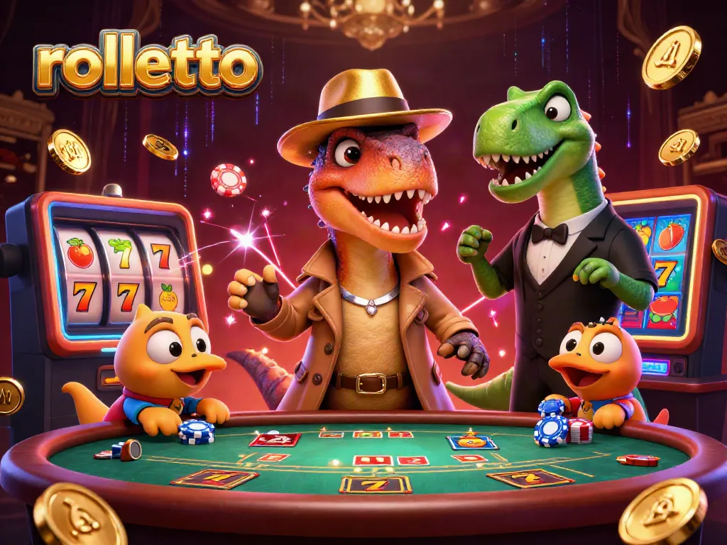 Engage with rolletto as a velociraptor card counter blends into a buzzing gaming atmosphere at a blackjack table.