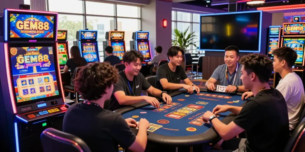 Experience the excitement of online gaming at http://gem88-mobile.com with vibrant players engaging in various casino games.