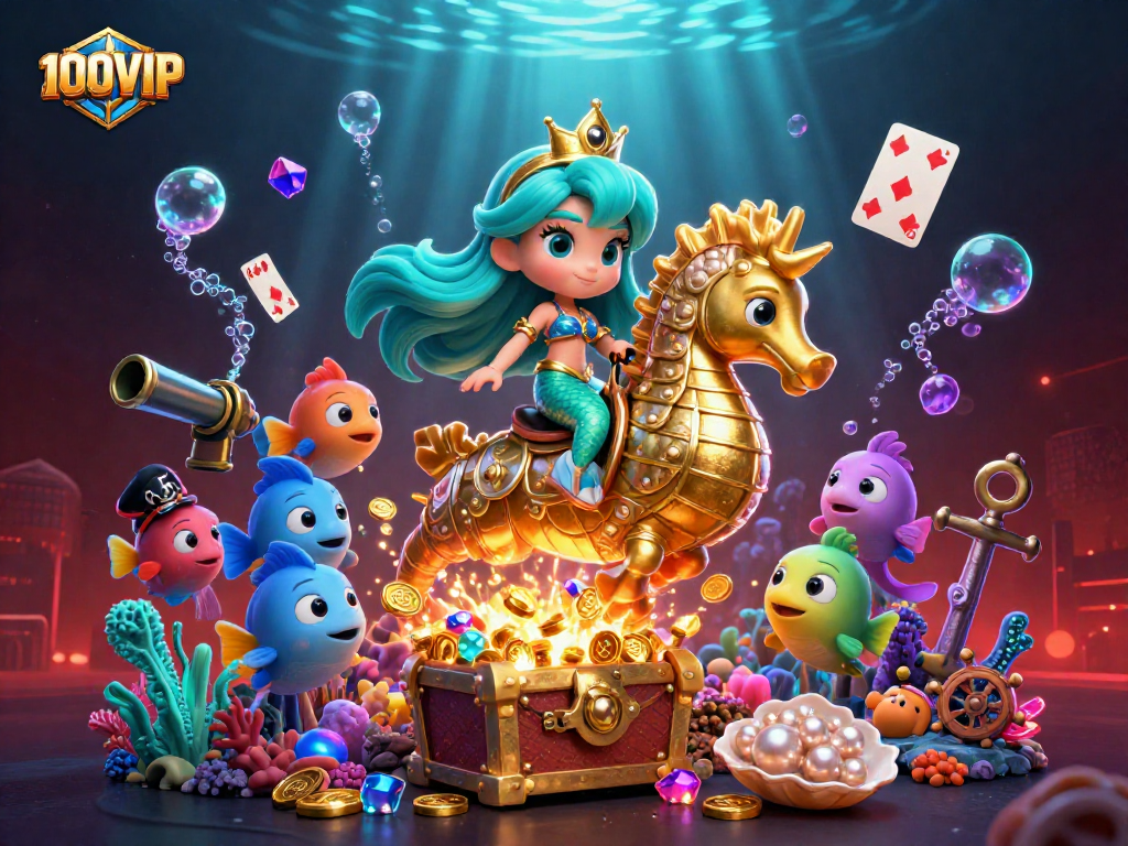 Experience thrilling casino adventures with the captivating 100VIP mermaid princess illustration.