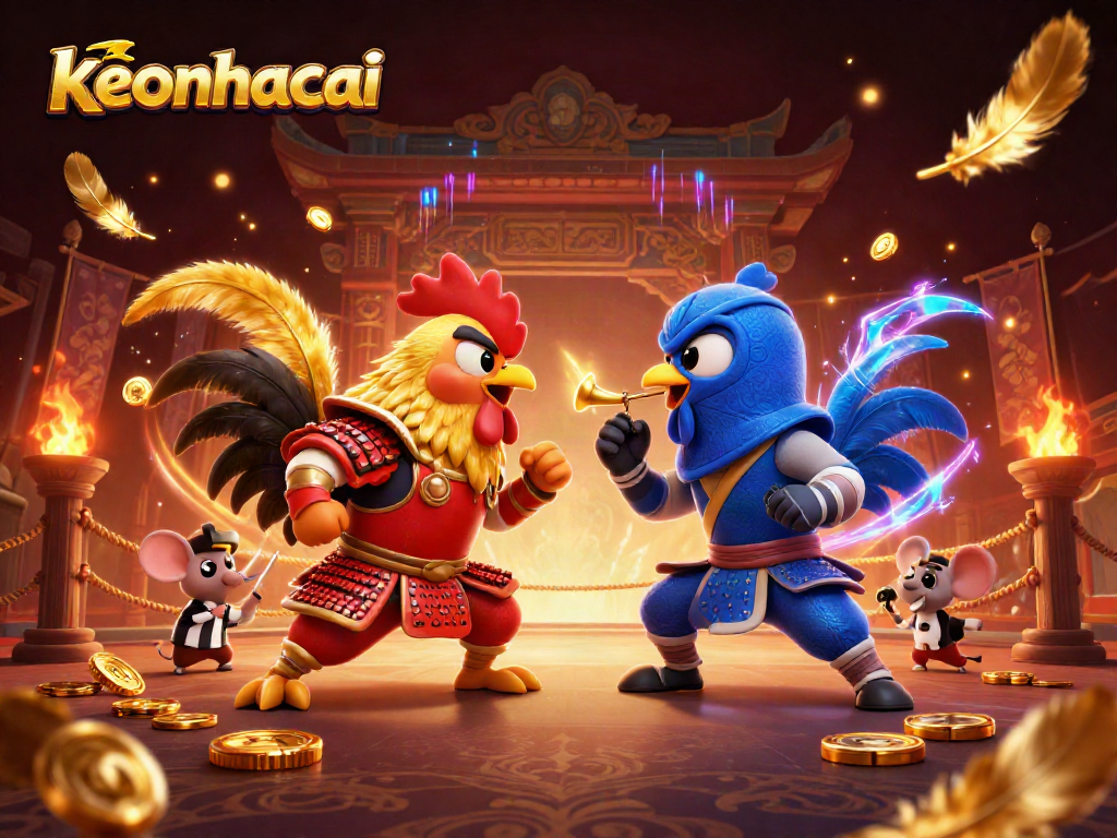 Engage in dynamic bets with keonhacai as roosters face off amid a thrilling gambling arena.