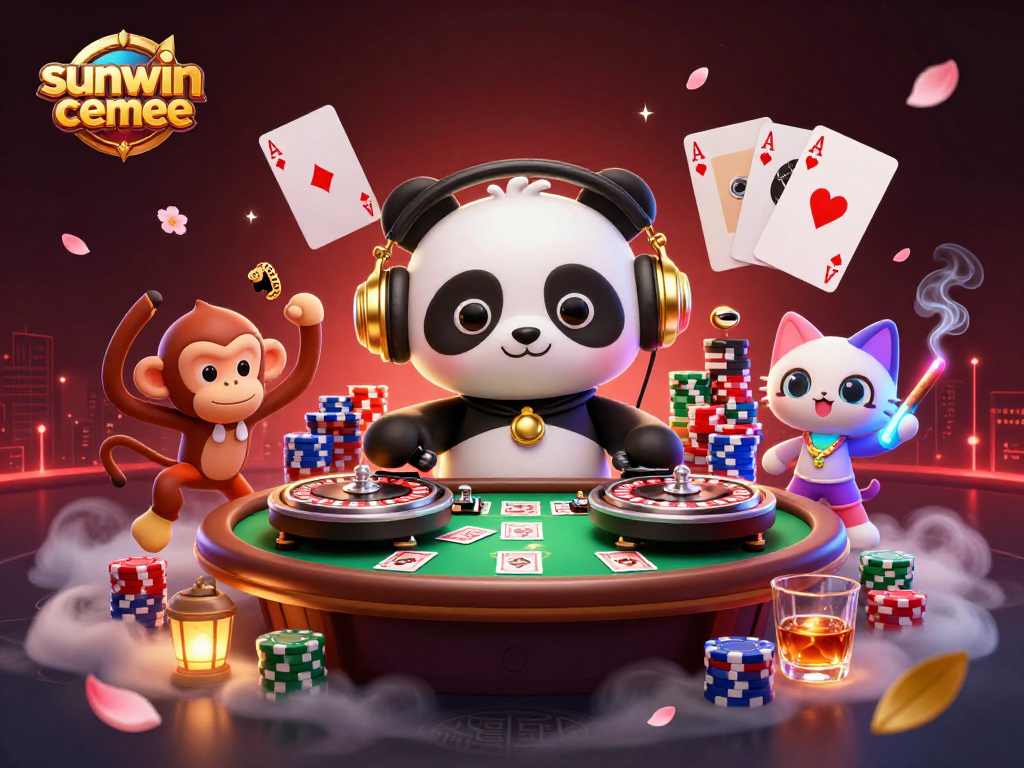 Experience the excitement of sunwin cemee with a vibrant casino scene filled with characters and action.