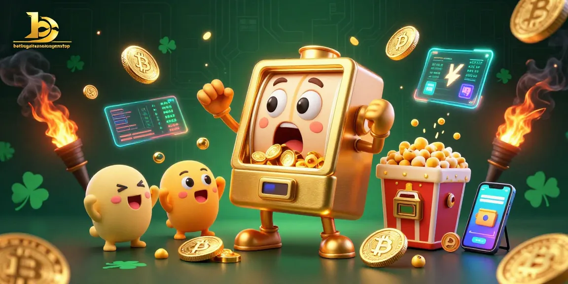 BettingSitesNotOnGamStop showcases a golden slot machine hitting a jackpot with cheering companions.
