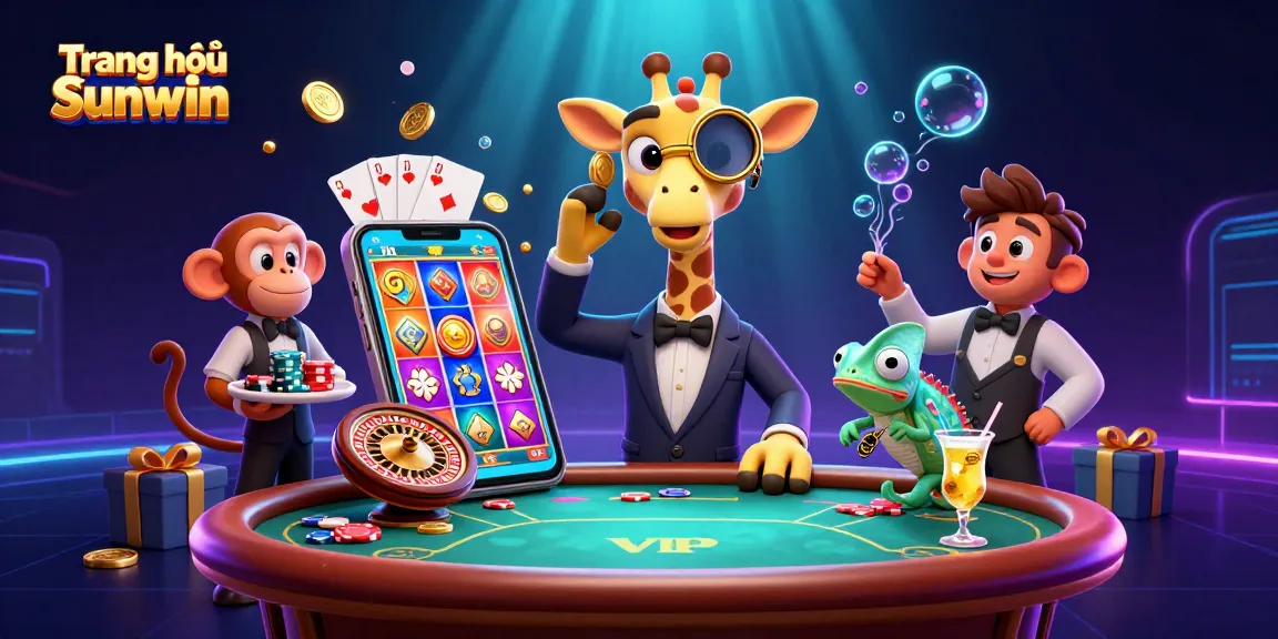 Experience the excitement of Trang chủ Sunwin with a vibrant 3D casino scene showcasing fun characters and dynamic game elements.