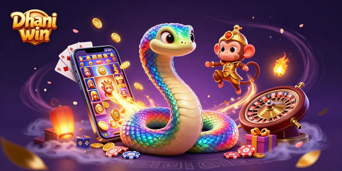 Dhani win showcases thrilling gameplay with colorful slots and mystical elements in this vibrant illustration.