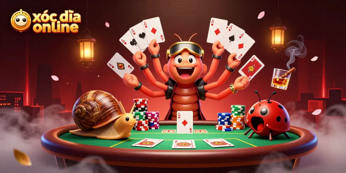 Engage in xóc đĩa online with excitement as cartoon characters playfully interact at a vibrant casino table.