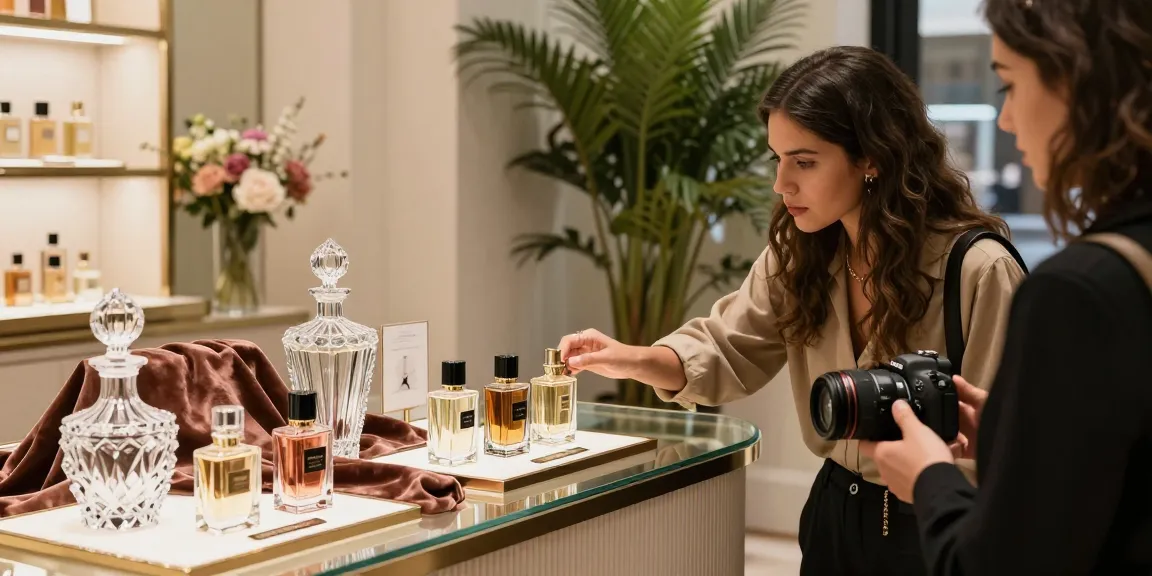 Luxury Goldfield & Banks perfumes on display in a chic boutique, featuring elegant decanters and personalized customer service.