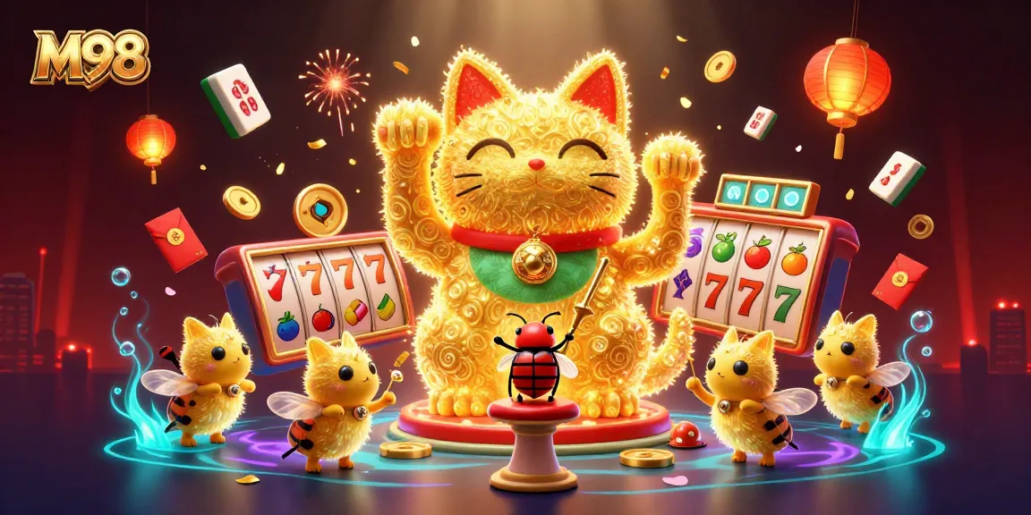 M98 brings the excitement of slot reels and jackpots to life with a vibrant gaming scene.