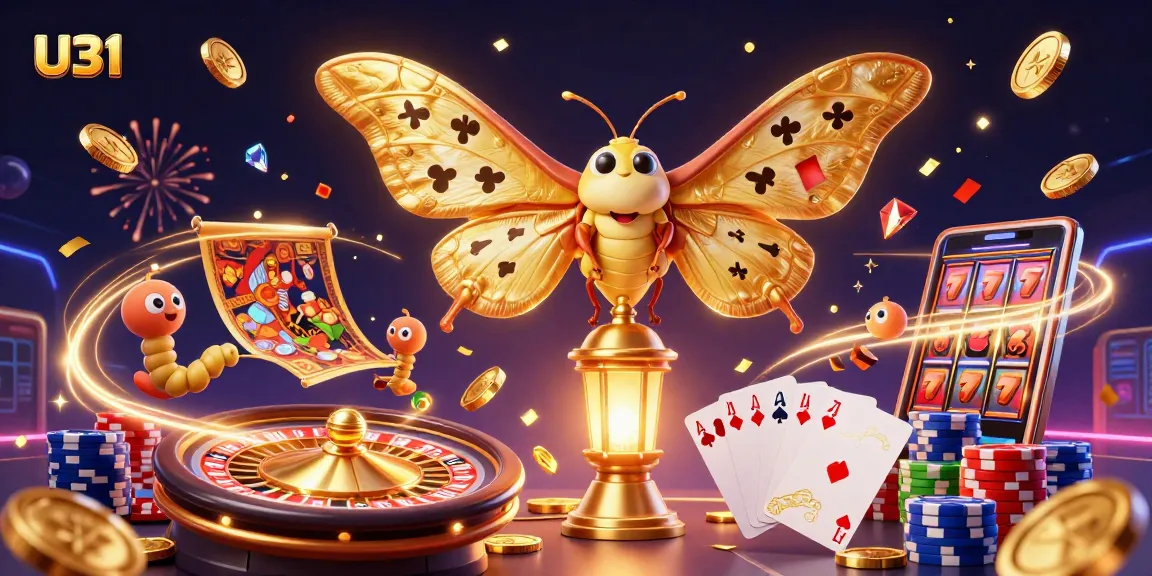 Play and win at U31 with an exciting 3D casino scene filled with golden treasures and vibrant gaming elements.