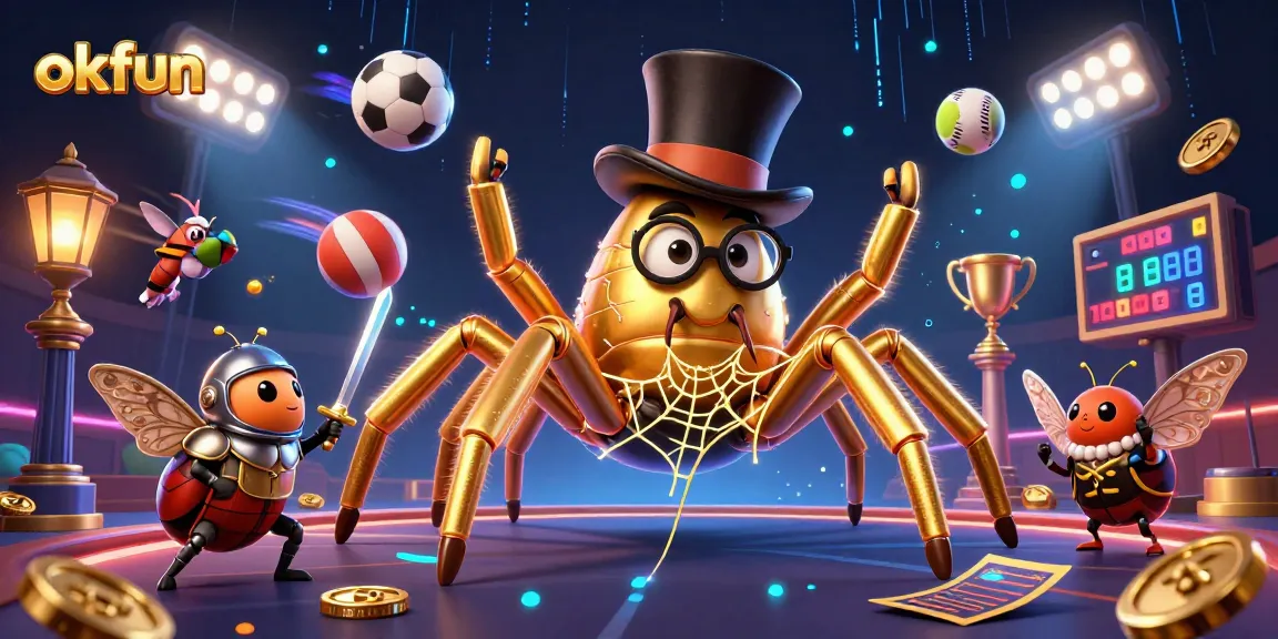 Engage with okfun slots and sports betting in a vibrant 3D gaming illustration featuring dynamic elements.