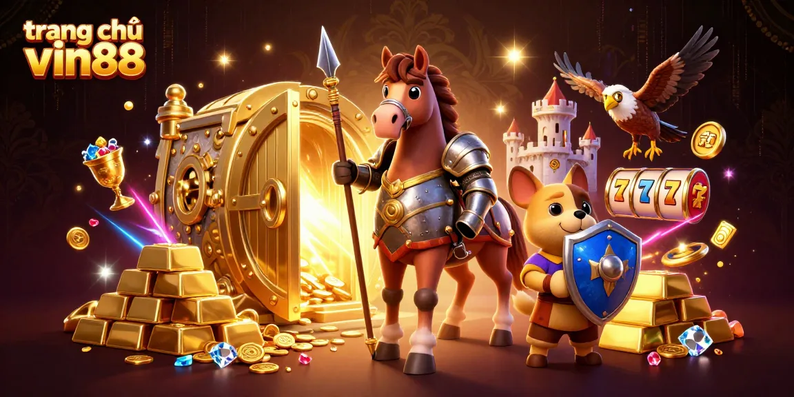 Engage with the thrilling world of trang chủ vin88 as a medieval knight battles surrounded by vibrant casino treasures.