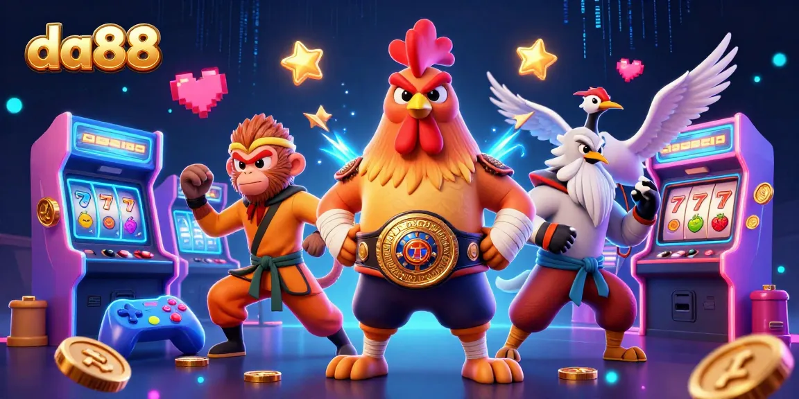Experience thrilling wins at da88 with a vibrant 3D illustration of casino gaming excitement.