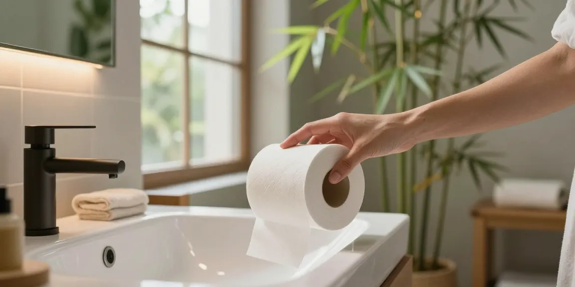 Bamboo Toilet Tissue in a serene eco-friendly bathroom, promoting sustainable living.