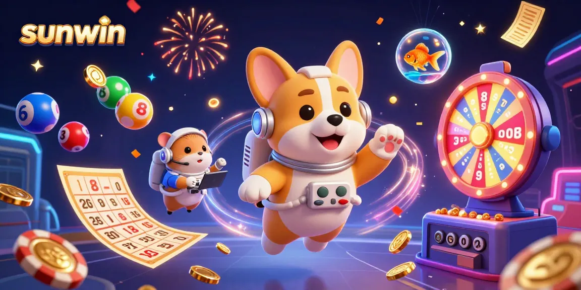 Engage with sunwin's exciting gameplay in a vibrant space casino illustration, featuring colorful game elements.