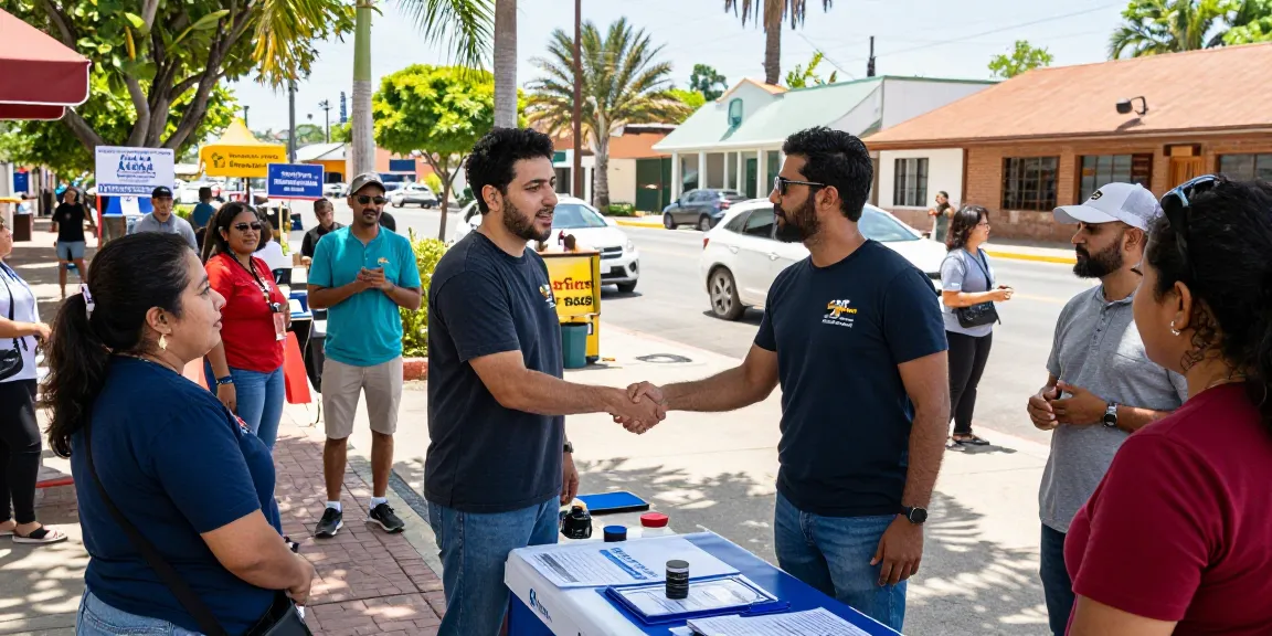 Casey Askar interacting with voters at a campaign event in a vibrant community setting.