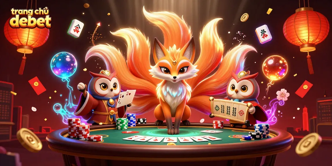 Engage with the enchanting scene featuring the nine-tailed fox, illuminating the trang chủ debet gambling experience with vibrant poker elements.