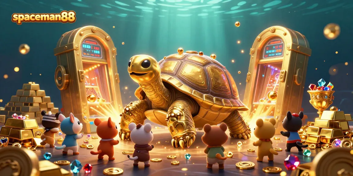 Experience thrilling gameplay at spaceman88, surrounded by dazzling treasures and playful characters in this vibrant casino illustration.